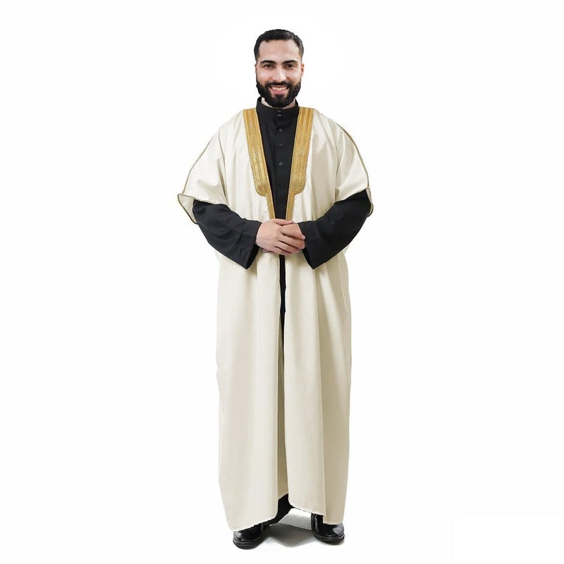 East West Souk Mens Abaya Bisht Cloak Arab Dress Black OffWhite