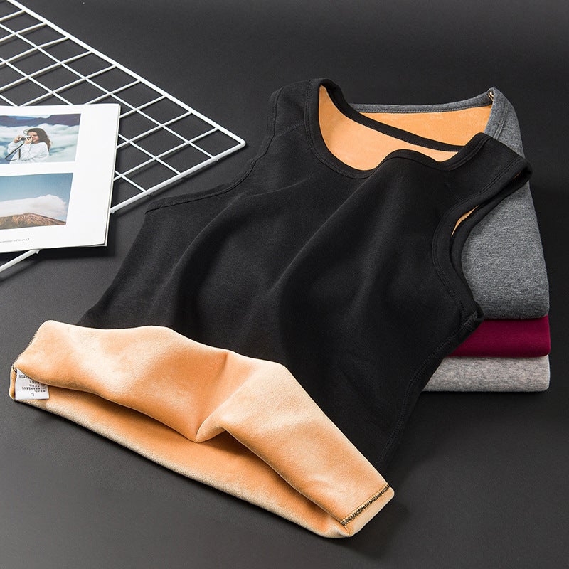 Foreign Trade Warm Vest Mens Autumn and Winter fleece-lined Thickened Inner Waistcoat Plus Fat Extra Large Mens Vest Youth Underwear Black (gold velvet vest) 