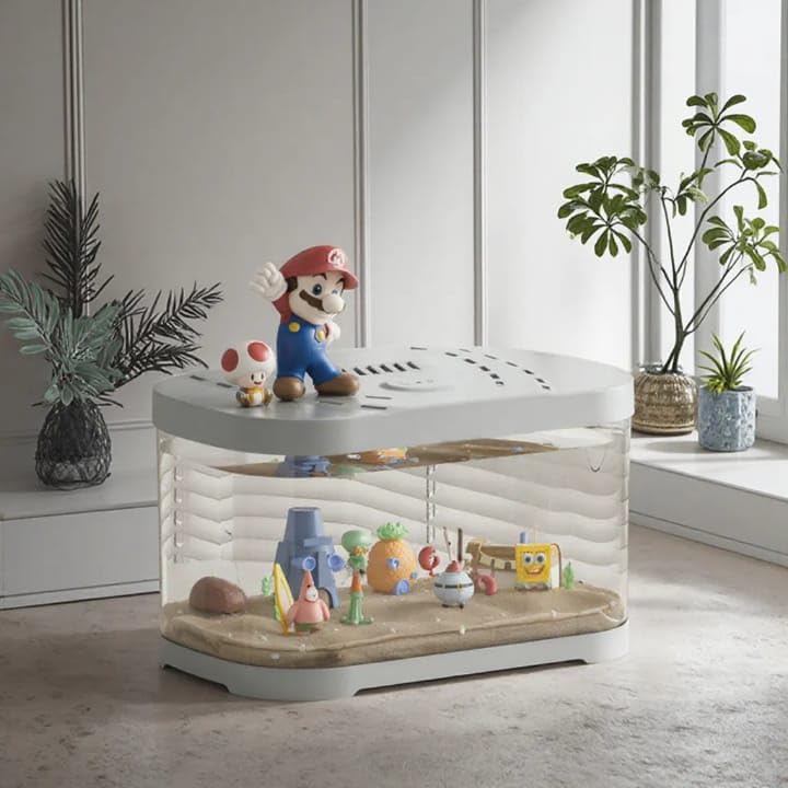 rizopets خزان سمك أكريليك فاخر مع غطاء، إضاءة LED وفلتر | خزان سمك دائري حديث للمنزل والمكتب | أكواريوم صغير أنيق لسمكة البيتا، سمكة الذهب، والغوبي بحجم 40 سم 22.7 سم 25.5 سم - Image 4