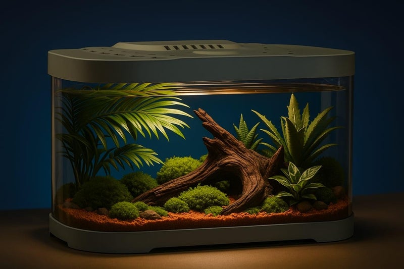 rizopets خزان سمك أكريليك فاخر مع غطاء، إضاءة LED وفلتر | خزان سمك دائري حديث للمنزل والمكتب | أكواريوم صغير أنيق لسمكة البيتا، سمكة الذهب، والغوبي بحجم 40 سم 22.7 سم 25.5 سم - Image 1