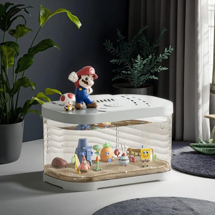 rizopets خزان سمك أكريليك فاخر مع غطاء، إضاءة LED وفلتر | خزان سمك دائري حديث للمنزل والمكتب | أكواريوم صغير أنيق لسمكة البيتا، سمكة الذهب، والغوبي بحجم 40 سم 22.7 سم 25.5 سم - Image 5