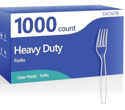 SACATR 1000 Count Plastic Forks Heavy Duty, Plastic Silverware Clear Forks, Premium Disposable Forks Bulk, BPA-Free, Heat Resistant, Suitable for Parties, Events and Everyday Use - Image 1
