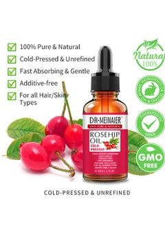 DR.MEINAIER Rosehip Oil - 100% Cold Pressed and Unrefined - Non-Greasy Highly Absorbent - Nourishes, Moisturizes and Dramatically Reduces Fine Lines, Scars, Stretch Marks and Skin, Hair & Body & Face for Rosehip  - Image 5
