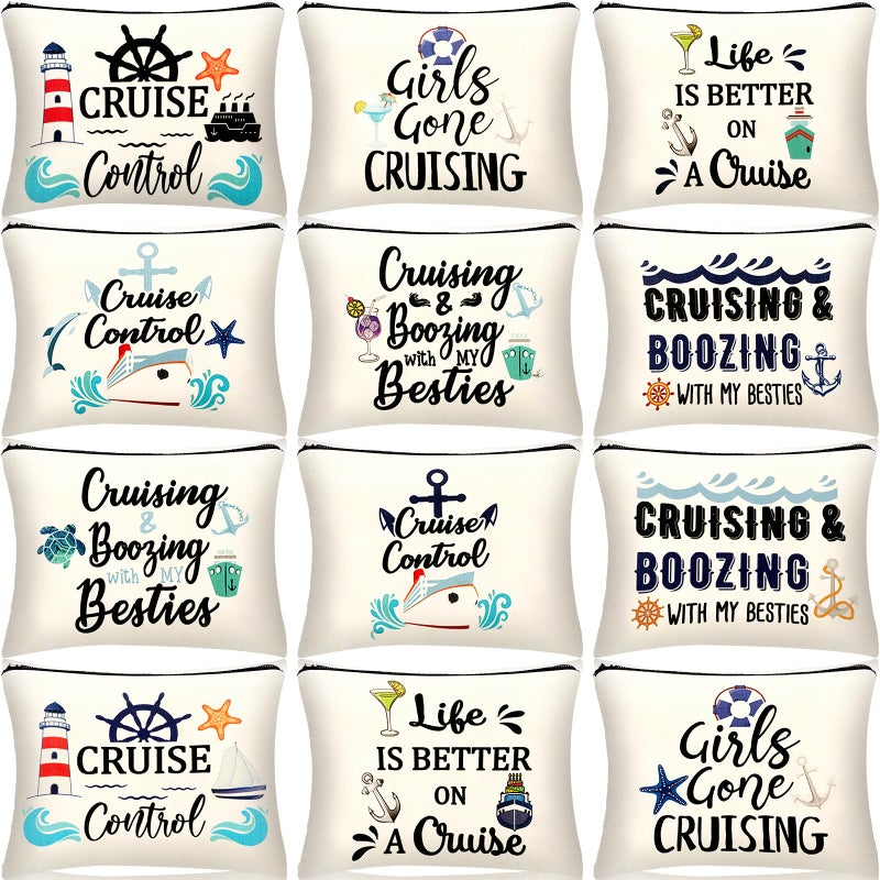 Kajaia 12 Pcs Cruise Makeup Bags for Women Nautical Cruise Ship Exchange Ideas Ship Essentials Survival Kit Cosmetic Bags Pouch Zipper Organizer Travel Accessories Ocean Beach Party Favors for Women - Image 2