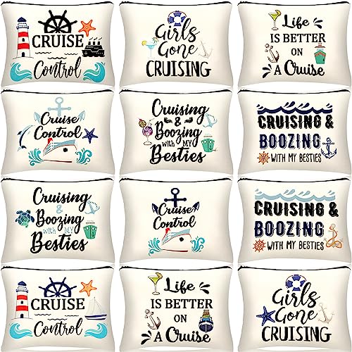Kajaia 12 Pcs Cruise Makeup Bags for Women Nautical Cruise Ship Exchange Ideas Ship Essentials Survival Kit Cosmetic Bags Pouch Zipper Organizer Travel Accessories Ocean Beach Party Favors for Women - Image 1