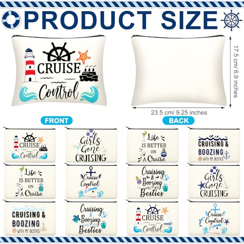 Kajaia 12 Pcs Cruise Makeup Bags for Women Nautical Cruise Ship Exchange Ideas Ship Essentials Survival Kit Cosmetic Bags Pouch Zipper Organizer Travel Accessories Ocean Beach Party Favors for Women - Image 3