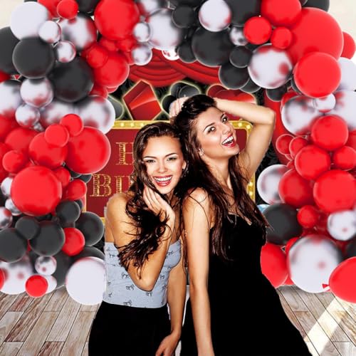 LUDEOU Red Black Silver Balloon Garland Arch Kit Metallic Red Black Balloons Red Silver Balloons for Retirement Class Of 2025 Graduation Anniversary Birthday Party Decorations - Image 5