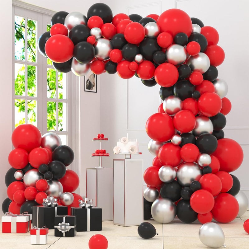 LUDEOU Red Black Silver Balloon Garland Arch Kit Metallic Red Black Balloons Red Silver Balloons for Retirement Class Of 2025 Graduation Anniversary Birthday Party Decorations - Image 3