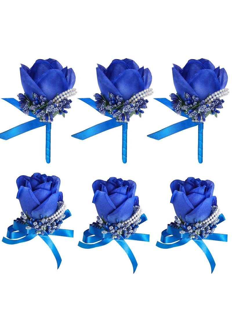 Febou Febou Wrist Corsage Boutonniere Set 6 PCS Artificial Rose Bridesmaid Bride Corsage and Groom Men Boutonniere for Wedding Party Prom Boutonniere Corsage Royal Blue 6 PCS 