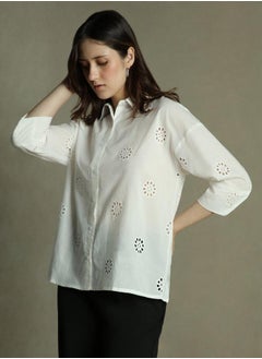 Dennis Lingo White Self-Design Shirt for Women - Relaxed Fit, Classic  - Image 2