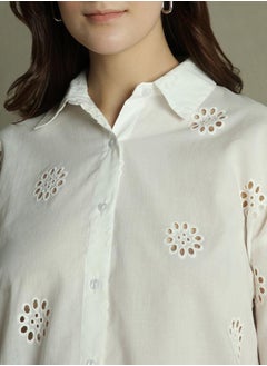 Dennis Lingo White Self-Design Shirt for Women - Relaxed Fit, Classic  - Image 3