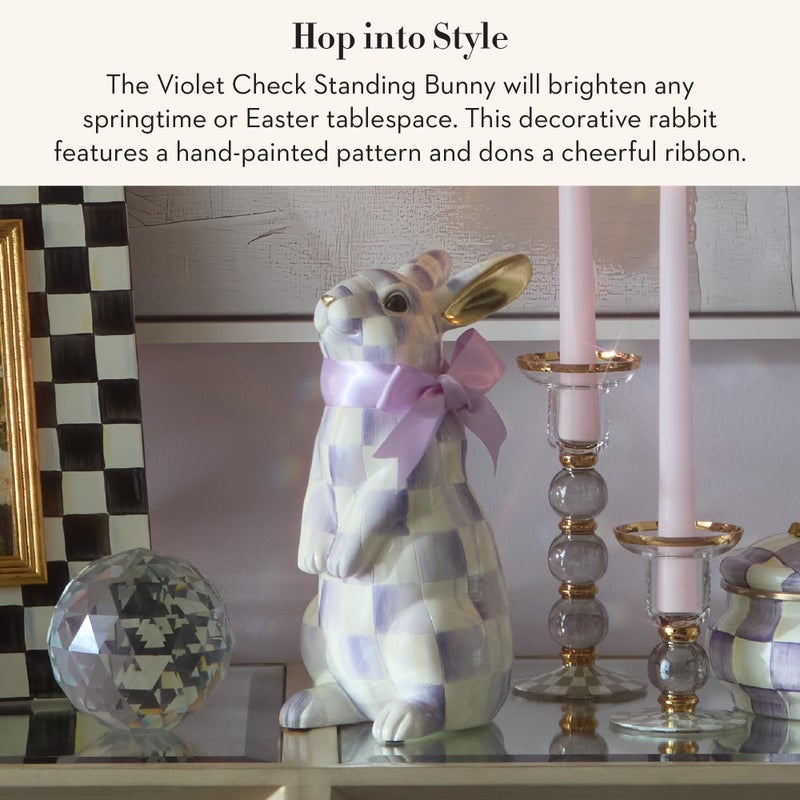 mackenzie childs MACKENZIE-CHILDS Bunny Figurine, Rabbit Decor for Spring, Resting, Purple-and-White Violet Check - Image 2