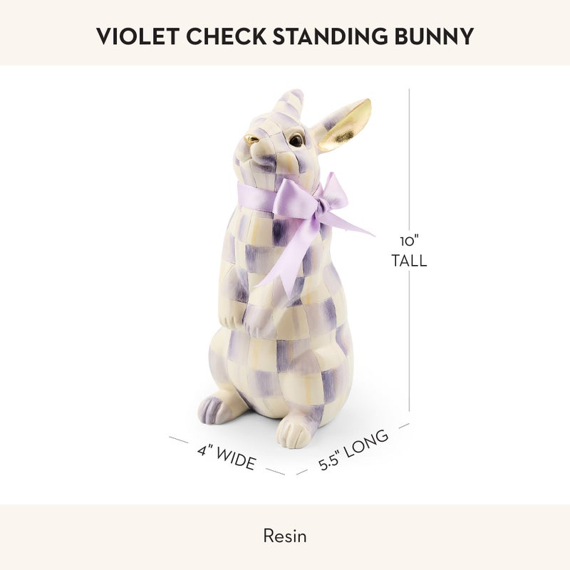 mackenzie childs MACKENZIE-CHILDS Bunny Figurine, Rabbit Decor for Spring, Resting, Purple-and-White Violet Check - Image 4