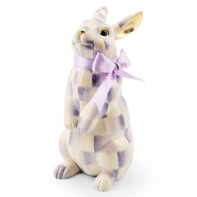 mackenzie childs MACKENZIE-CHILDS Bunny Figurine, Rabbit Decor for Spring, Resting, Purple-and-White Violet Check - Image 1