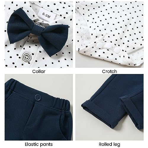 YALLET Baby Boy Clothes Suit 0-24 Months Infant Gentleman Outfits Formal Dress Shirt+Bowtie+Vest+Pants Set Baby Wedding Suits Navy Blue - Image 5