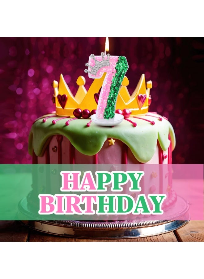 Birthday number candles, pink crown birthday cake candles, glittery sequined number candle cake decorations, suitable for girls, women, anniversary celebrations (number7). - Image 3