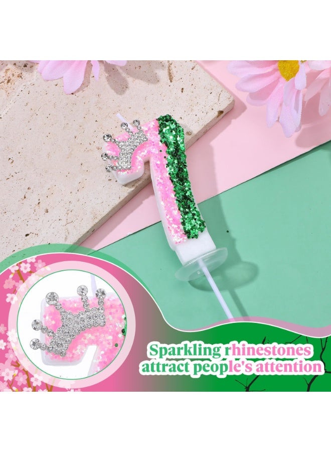 Birthday number candles, pink crown birthday cake candles, glittery sequined number candle cake decorations, suitable for girls, women, anniversary celebrations (number7). - Image 2