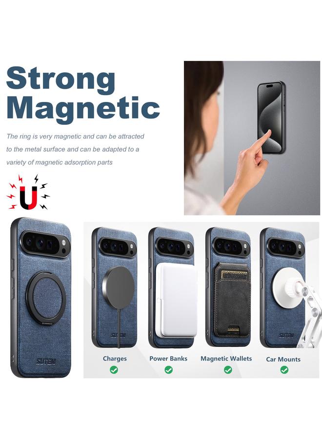 سوتين جراب لهاتف Google Pixel 8a G3 مع حامل دوار 360 درجة من MagSafe مصنوع من جلد الدنيم - Image 5