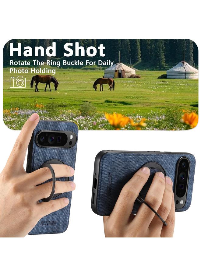 سوتين جراب لهاتف Google Pixel 8a G3 مع حامل دوار 360 درجة من MagSafe مصنوع من جلد الدنيم - Image 4