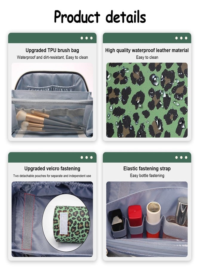 BOYATU Travel Makeup Bags Cosmetic Organizer Bag: 3-Set Large Capacity Make up Bag - PU Leather Toiletry Bags for Women - Wide Open Portable Pouch with Divider & Handle, 09-Green - Image 4