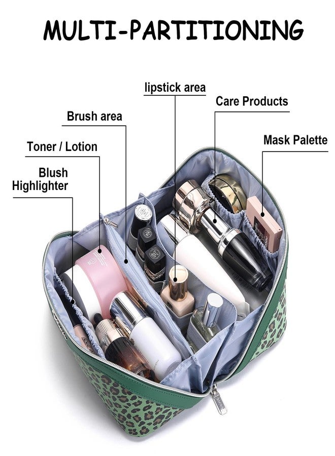 BOYATU Travel Makeup Bags Cosmetic Organizer Bag: 3-Set Large Capacity Make up Bag - PU Leather Toiletry Bags for Women - Wide Open Portable Pouch with Divider & Handle, 09-Green - Image 5