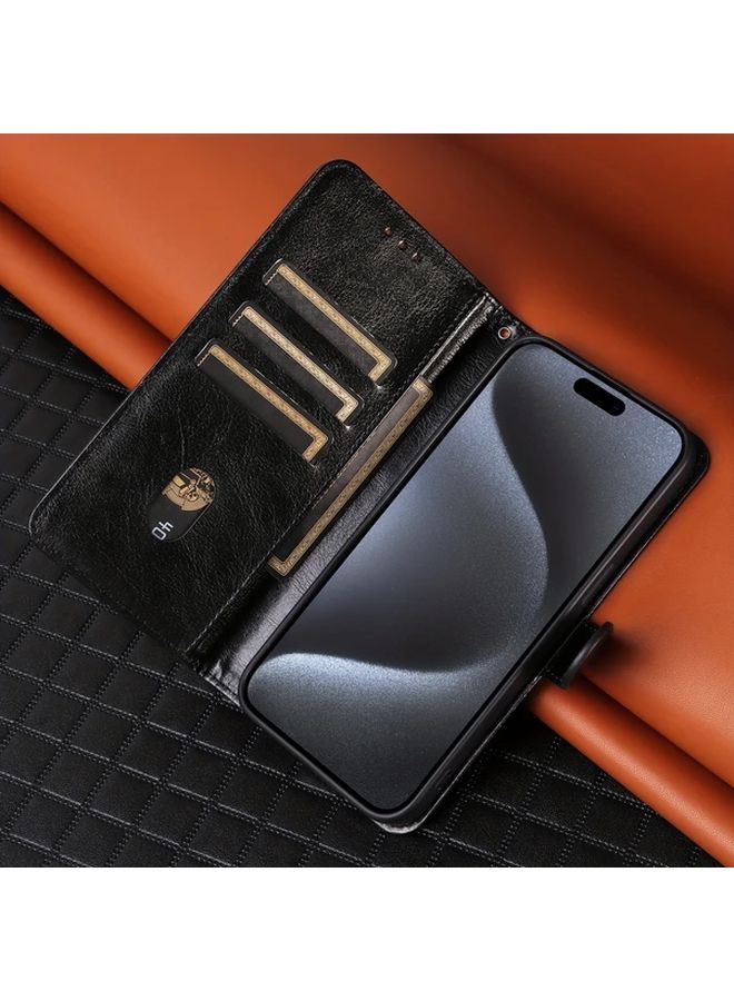 White Leather Phone Case With Card Holder Stand And Wrist Strap For iPhone 13 Pro Max - Image 2