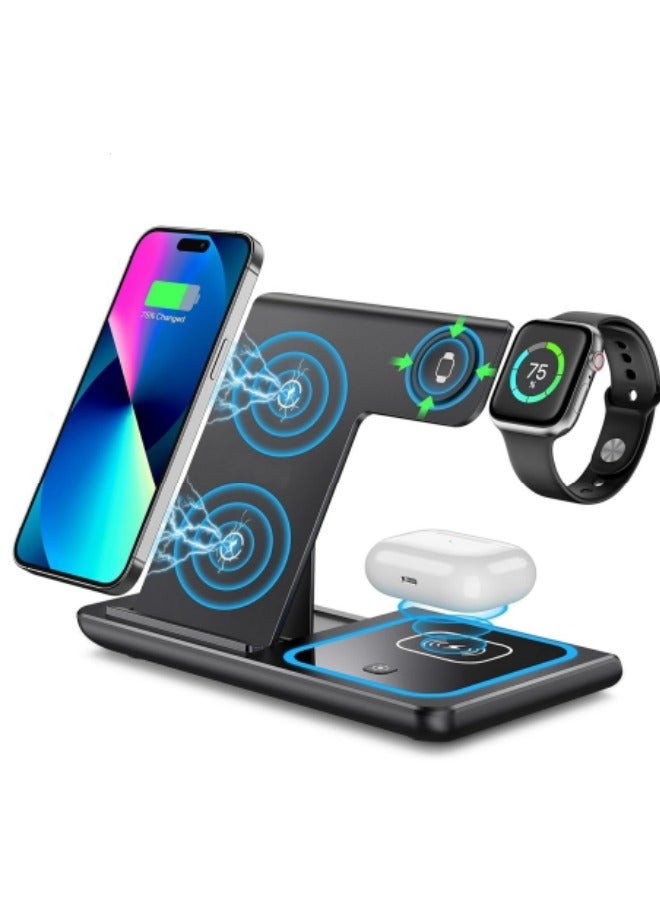 Wireless Charger, 3 in 1 Wireless Charging Station, Fast Wireless Charger Stand for iPhone Charger 15 14 13 12 11 Pro Max XR XS 8 Plus, for Apple Watch 8 7 6 5 4 3 2 SE,for AirPods Pro 3 2 (Black)