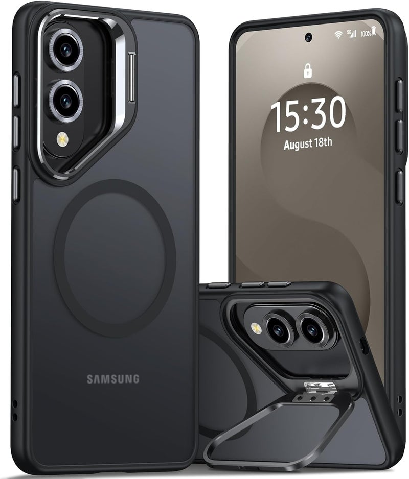 DIZORO TPU+PC Samsung Galaxy S25 Edge 5g Case Compatible with Wireless Charging, with Camera Stand, Military Grade Drop Tested,Translucent Hard Back Soft Edge Back Cover (Black) - Image 1