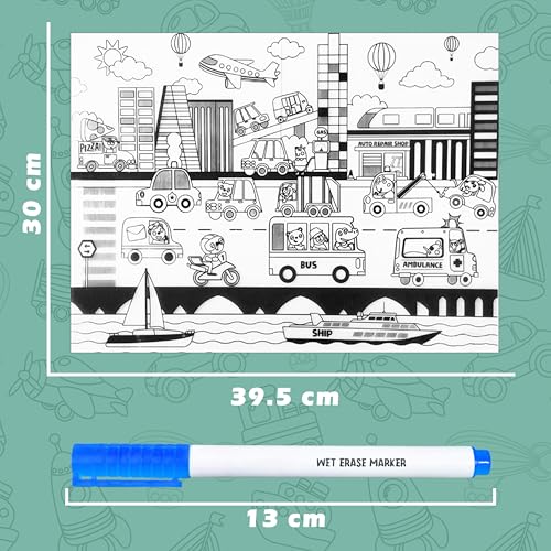 VGRASSP Vehicle Themed Doodle Coloring Puzzle Mat for Kids - Educational Tabletop Activity for Mealtime with Drawing Accessories - Color and Design As Per Stock - Image 3