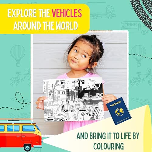 VGRASSP Vehicle Themed Doodle Coloring Puzzle Mat for Kids - Educational Tabletop Activity for Mealtime with Drawing Accessories - Color and Design As Per Stock - Image 2