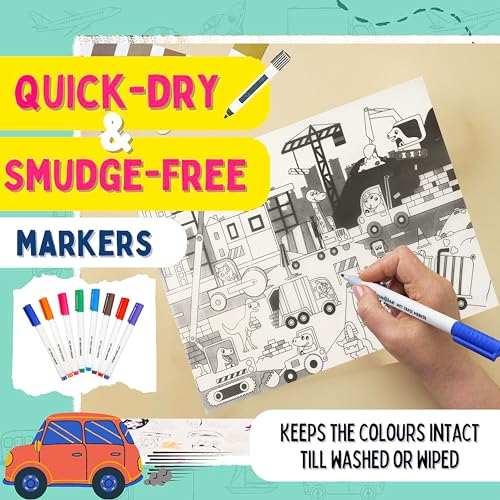 VGRASSP Vehicle Themed Doodle Coloring Puzzle Mat for Kids - Educational Tabletop Activity for Mealtime with Drawing Accessories - Color and Design As Per Stock - Image 5