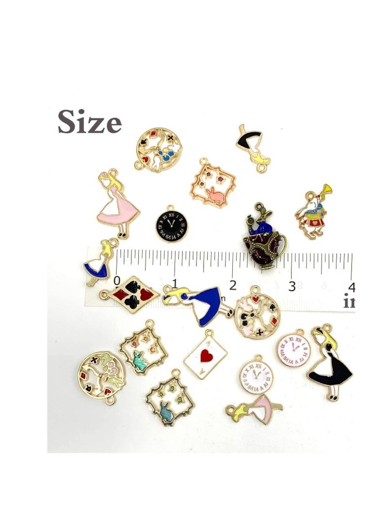 Excefore Assorted Gold Plated Enamel Alice in Wonderland Wreath Charm Pendant DIY for Necklace Bracelet Jewelry Making Mixed Smooth Silver Metal Charms Crafting - Image 5