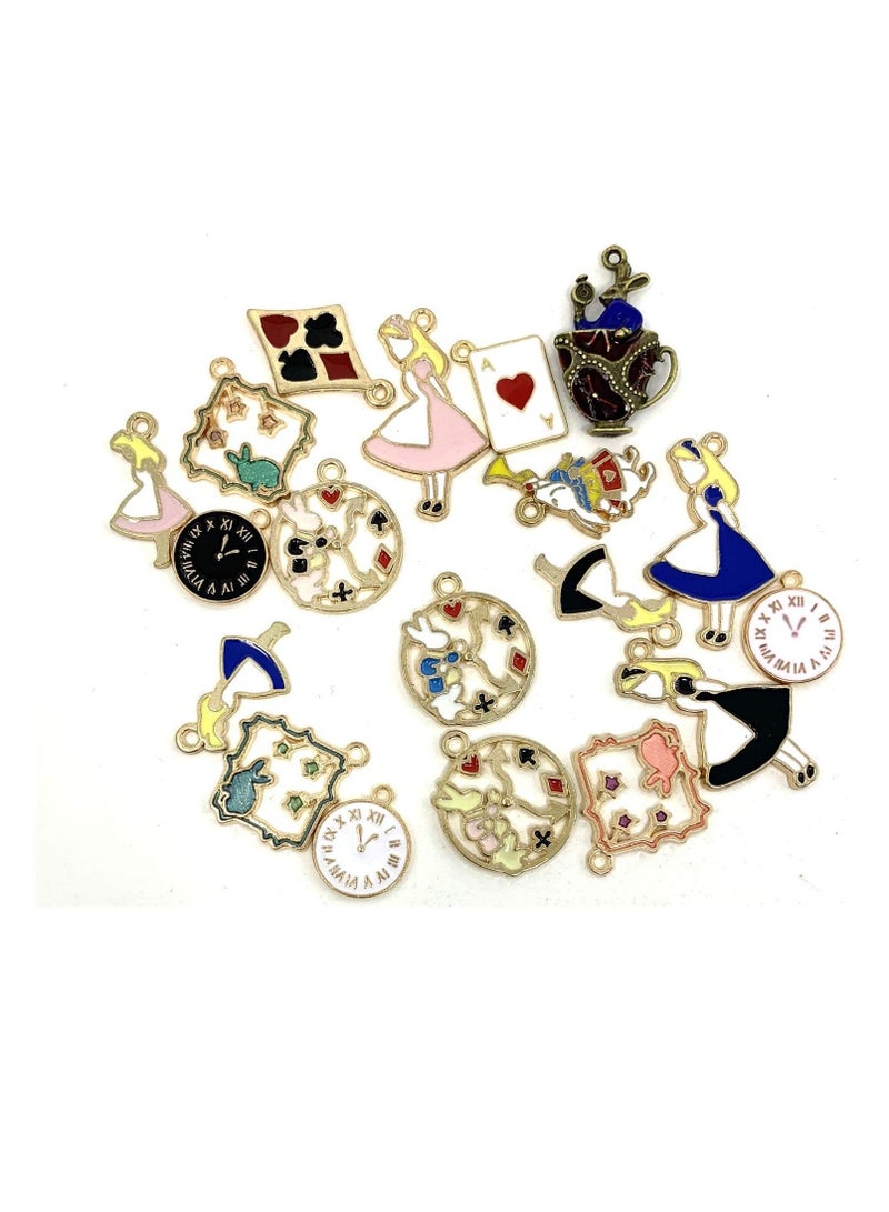 Excefore Assorted Gold Plated Enamel Alice in Wonderland Wreath Charm Pendant DIY for Necklace Bracelet Jewelry Making Mixed Smooth Silver Metal Charms Crafting - Image 2
