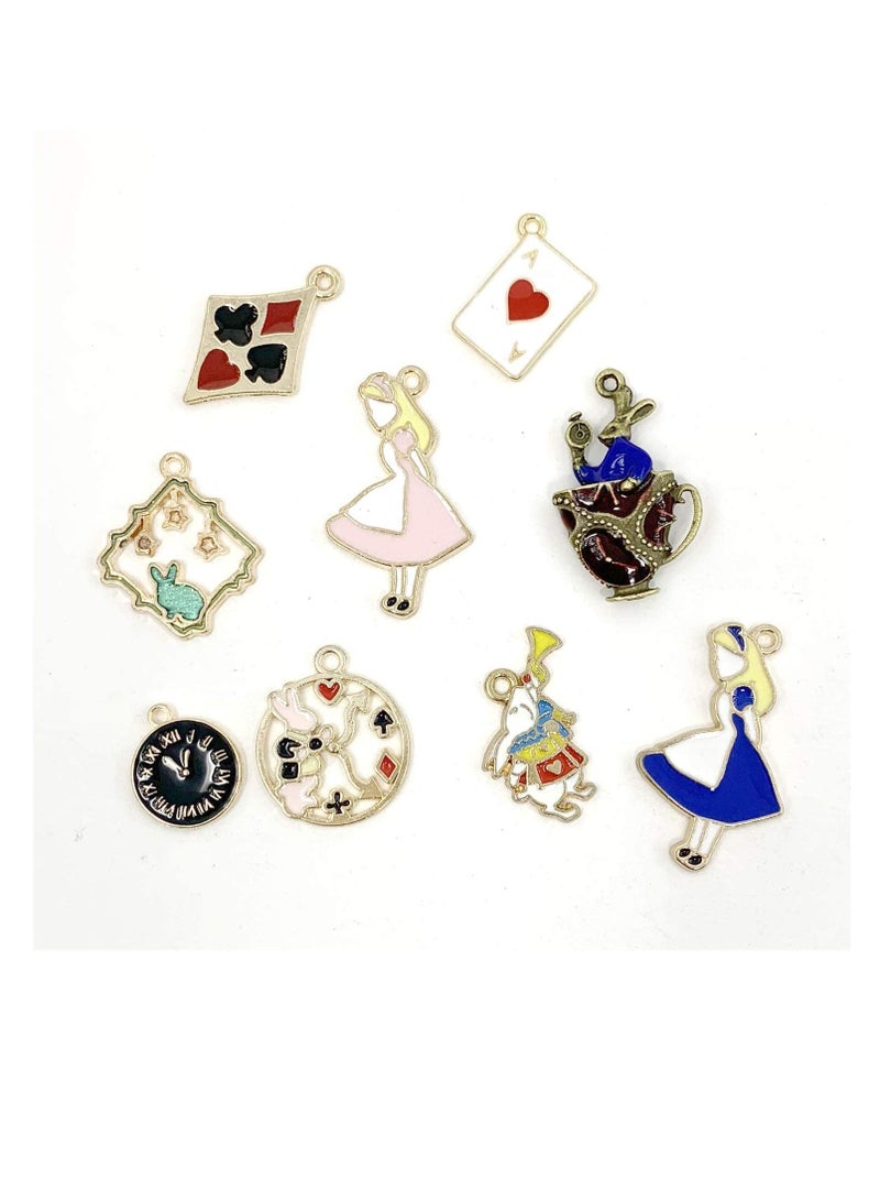Excefore Assorted Gold Plated Enamel Alice in Wonderland Wreath Charm Pendant DIY for Necklace Bracelet Jewelry Making Mixed Smooth Silver Metal Charms Crafting - Image 4