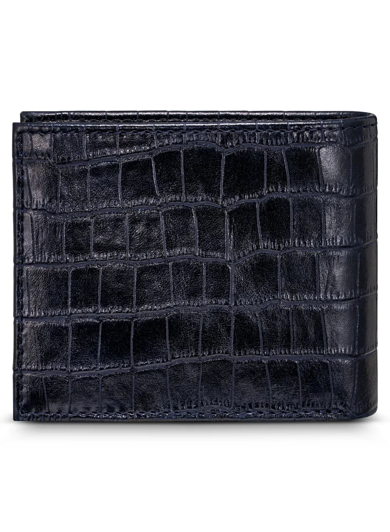 بوليس Malino Blue Croc Printed Vegan Leather Bi-fold Wallet for Men