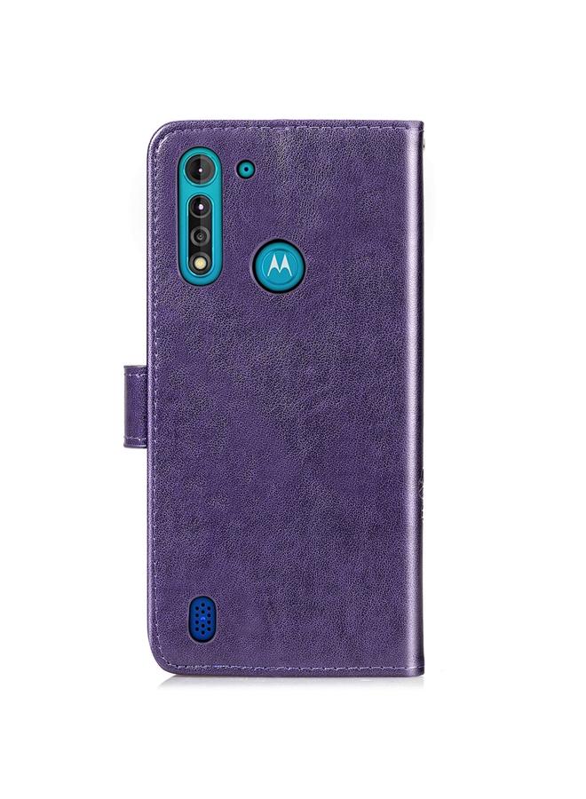 اس-توب جراب لهاتف Motorola Moto G8 Power Lite مصنوع من الجلد بنقشة زهور البرسيم المحظوظة مع حامل وفتحات للبطاقات ومحفظة وحزام يد - Image 4