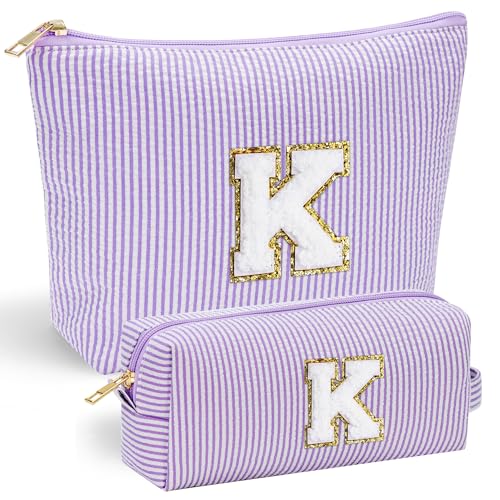 YOOLIFE Purple Makeup Bag for Girls- Personalized Cute Makeup Pouch for Girlfriend Bridesmaid Wife | Cosmetic Travel Toiletry Bag for Friend | Birthday Gift Idea for Her Mom Preppy Makeup Bag Gift K - Image 1