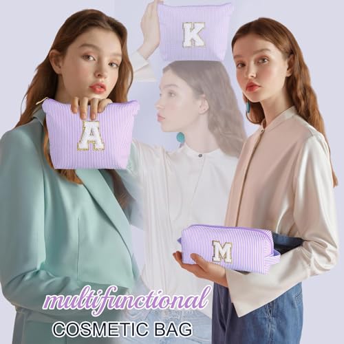 YOOLIFE Purple Makeup Bag for Girls- Personalized Cute Makeup Pouch for Girlfriend Bridesmaid Wife | Cosmetic Travel Toiletry Bag for Friend | Birthday Gift Idea for Her Mom Preppy Makeup Bag Gift K - Image 2