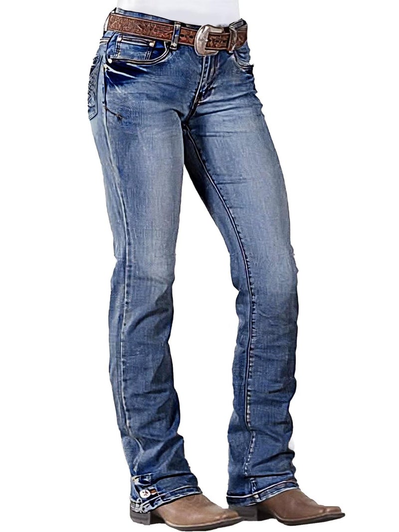Flamingals Boot Cut Jeans for Women Mid Waist Straight Leg Jeans Trendy Jeans Denim Pants Mid Blue M - Image 1