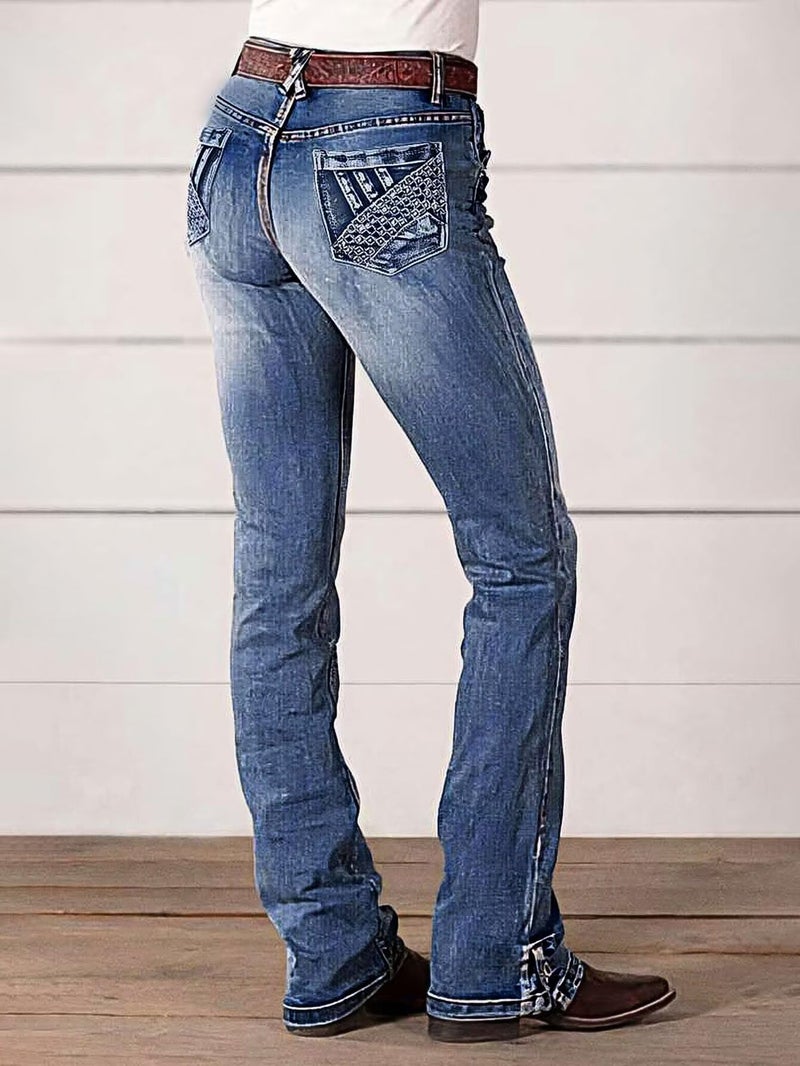 Flamingals Boot Cut Jeans for Women Mid Waist Straight Leg Jeans Trendy Jeans Denim Pants Mid Blue M - Image 2
