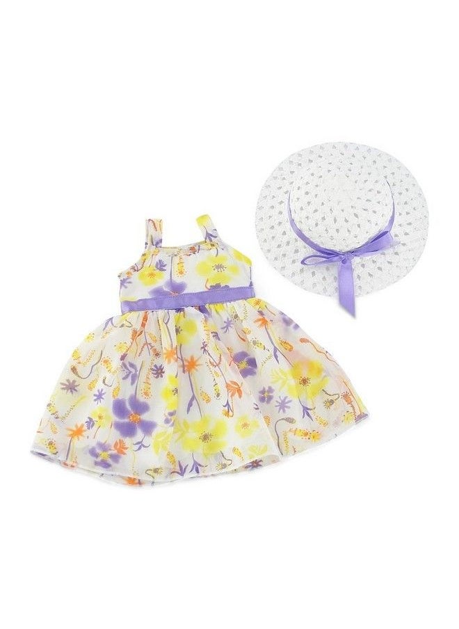 Emily Rose 14 Inch Doll Lovely Spring/Summer Chiffon Dress With White Hat ; Compatible With American Girl Wellie Wishers ; 14 In Doll Clothes Dressy Outfit  - Image 1