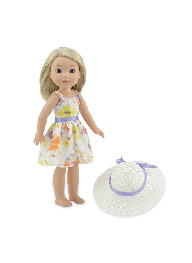Emily Rose 14 Inch Doll Lovely Spring/Summer Chiffon Dress With White Hat ; Compatible With American Girl Wellie Wishers ; 14 In Doll Clothes Dressy Outfit  - Image 4