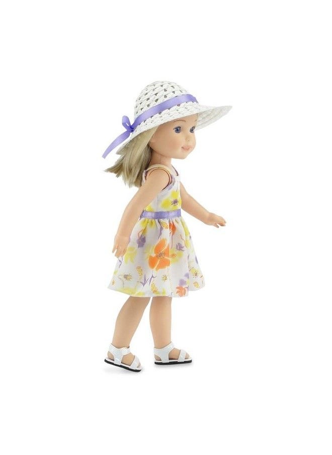 Emily Rose 14 Inch Doll Lovely Spring/Summer Chiffon Dress With White Hat ; Compatible With American Girl Wellie Wishers ; 14 In Doll Clothes Dressy Outfit  - Image 5
