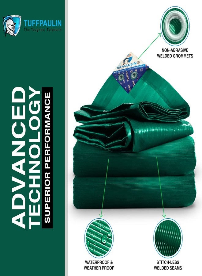 TUFFPAULIN قماش مشمع أخضر من نوع TUFFPAULIN مقاس 18 قدم × 15 قدم، وزن 120 جرامًا للمتر المربع، من نوع Tirpal Tadpatri Tharpai Thadika، قوي للغاية، مزود بحلقات معززة، مقاوم للأشعة فوق البنفسجية، مقاوم للماء بنسبة 100%، مصنوع من قماش بكر، 6 طبقات بتقنية MLCL ثلاثية الأبعاد للأضلاع - رقم 1. - Image 4
