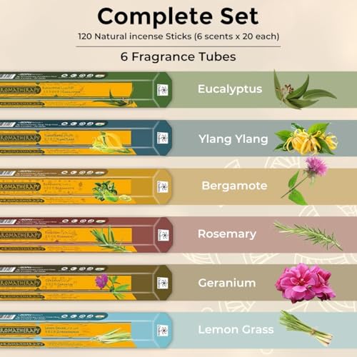 Chakra Aromatherapy Incense Gift Pack – 120 Natural Sticks (6 Boxes) – Relaxing, Stress Relief, Meditation, Refreshing, Sensuality & Energising Scents – Eucalyptus, Geranium & More - Image 2