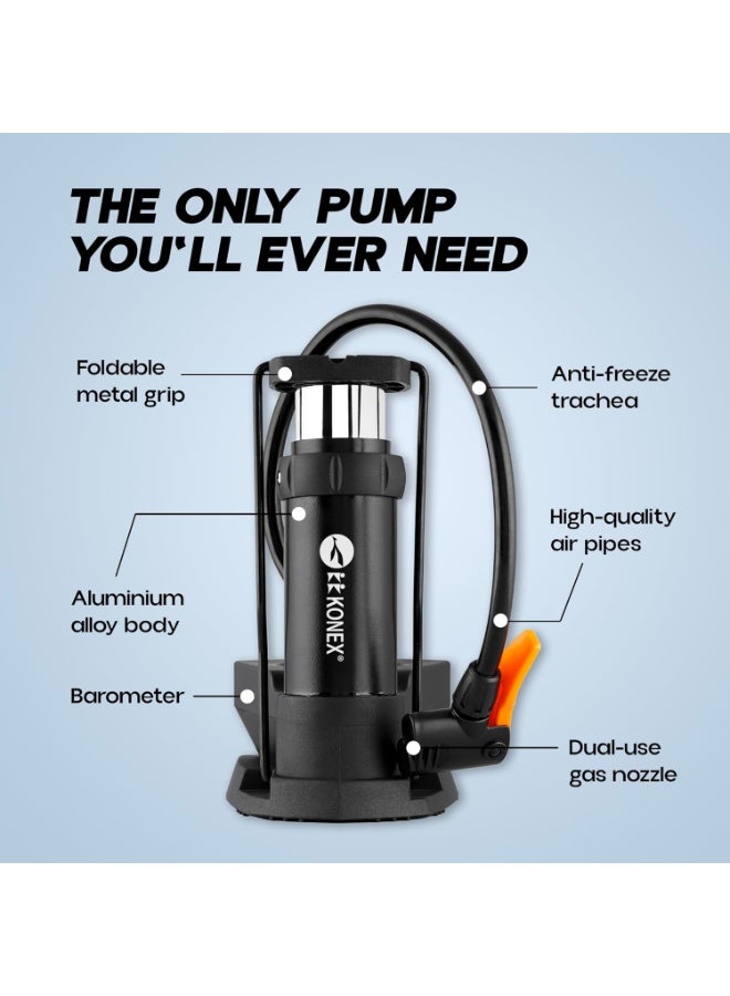 KONEX High-Pressure Foot Air Pump with Pressure Gauge | Inflator for Bicycle, Bike, Car Tires, Footballs, Basketballs, Soccer Balls, and Other Inflatable Sports Equipment | Durable & Easy-to-Use (Black) - Image 2