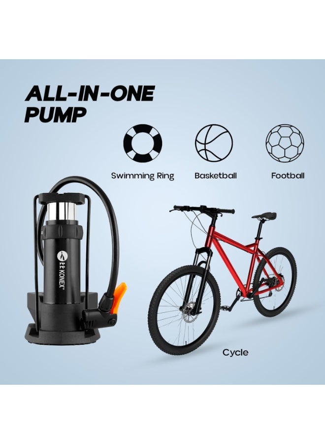 KONEX High-Pressure Foot Air Pump with Pressure Gauge | Inflator for Bicycle, Bike, Car Tires, Footballs, Basketballs, Soccer Balls, and Other Inflatable Sports Equipment | Durable & Easy-to-Use (Black) - Image 3