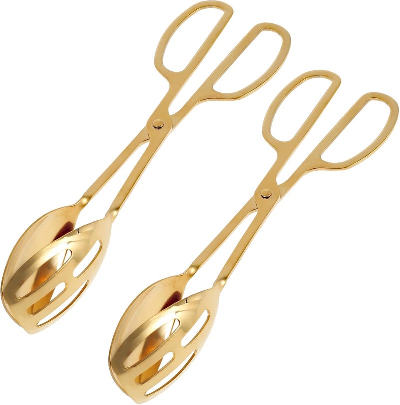 LGHWKETH 2Pcs Gold Buffet Salad Tongs Stainless Steel Food Serving Tongs Easy Grip Food Scissor Tongs Kitchen Tongs Ergonomic Handle Buffet Tongs Salad Tongs for Buffet Salad Party Wedding - Image 1