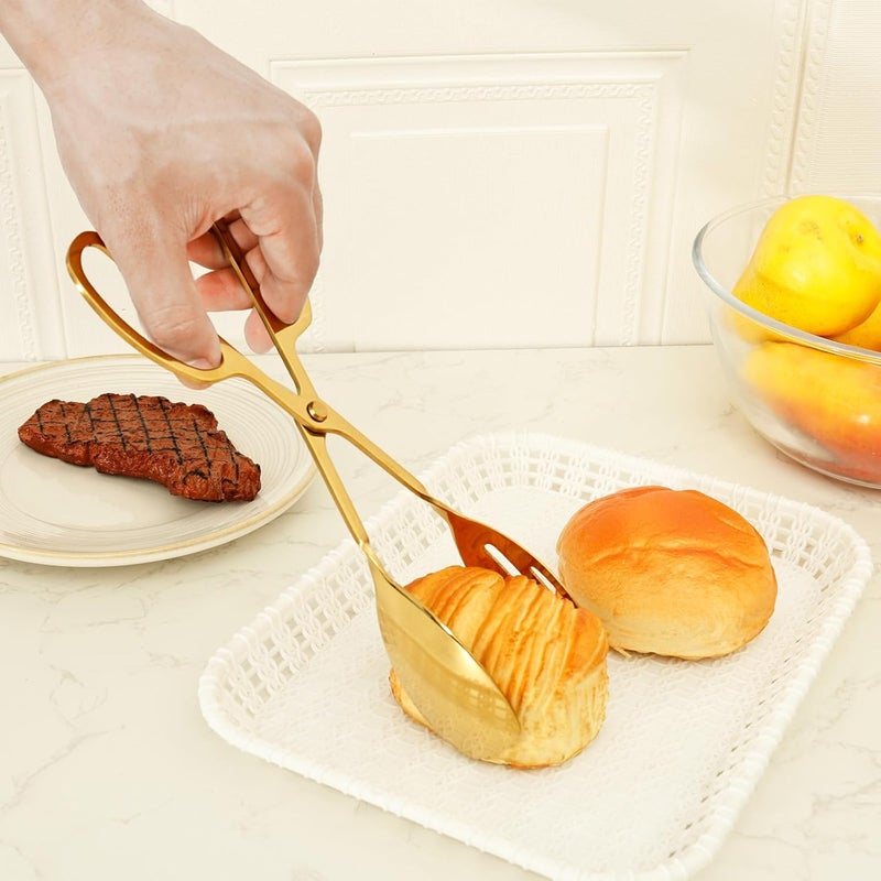 LGHWKETH 2Pcs Gold Buffet Salad Tongs Stainless Steel Food Serving Tongs Easy Grip Food Scissor Tongs Kitchen Tongs Ergonomic Handle Buffet Tongs Salad Tongs for Buffet Salad Party Wedding - Image 3