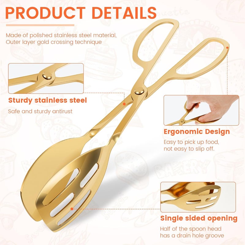 LGHWKETH 2Pcs Gold Buffet Salad Tongs Stainless Steel Food Serving Tongs Easy Grip Food Scissor Tongs Kitchen Tongs Ergonomic Handle Buffet Tongs Salad Tongs for Buffet Salad Party Wedding - Image 5